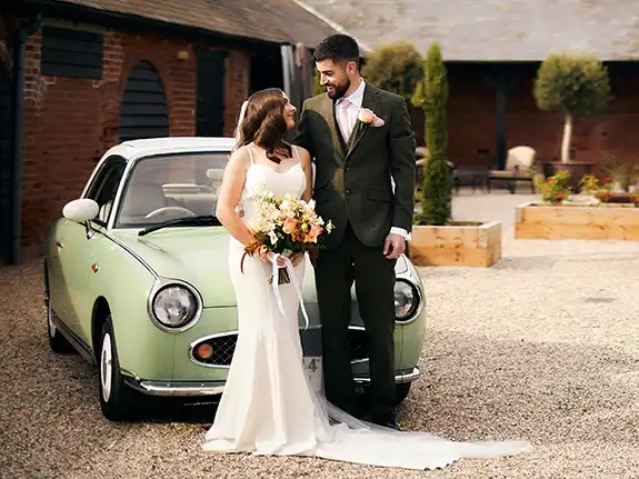 Quirky retro Nissan Figaro wedding car Ipswich Suffolk