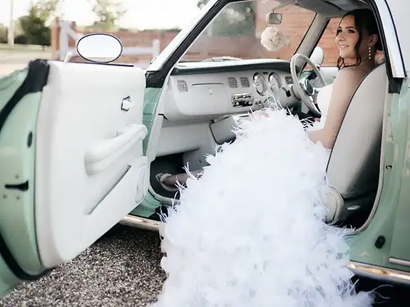 Classic Nissan Figaro wedding car hire Cambridge Cambridgeshire