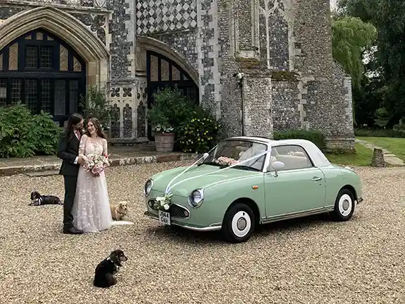Nissan Figaro wedding car at Butley Priory Suffolk